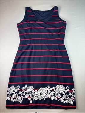 Tommy Hilfiger Striped Cotton Blnd Dress 6 Navy Blue Red White Lined Sleeveless